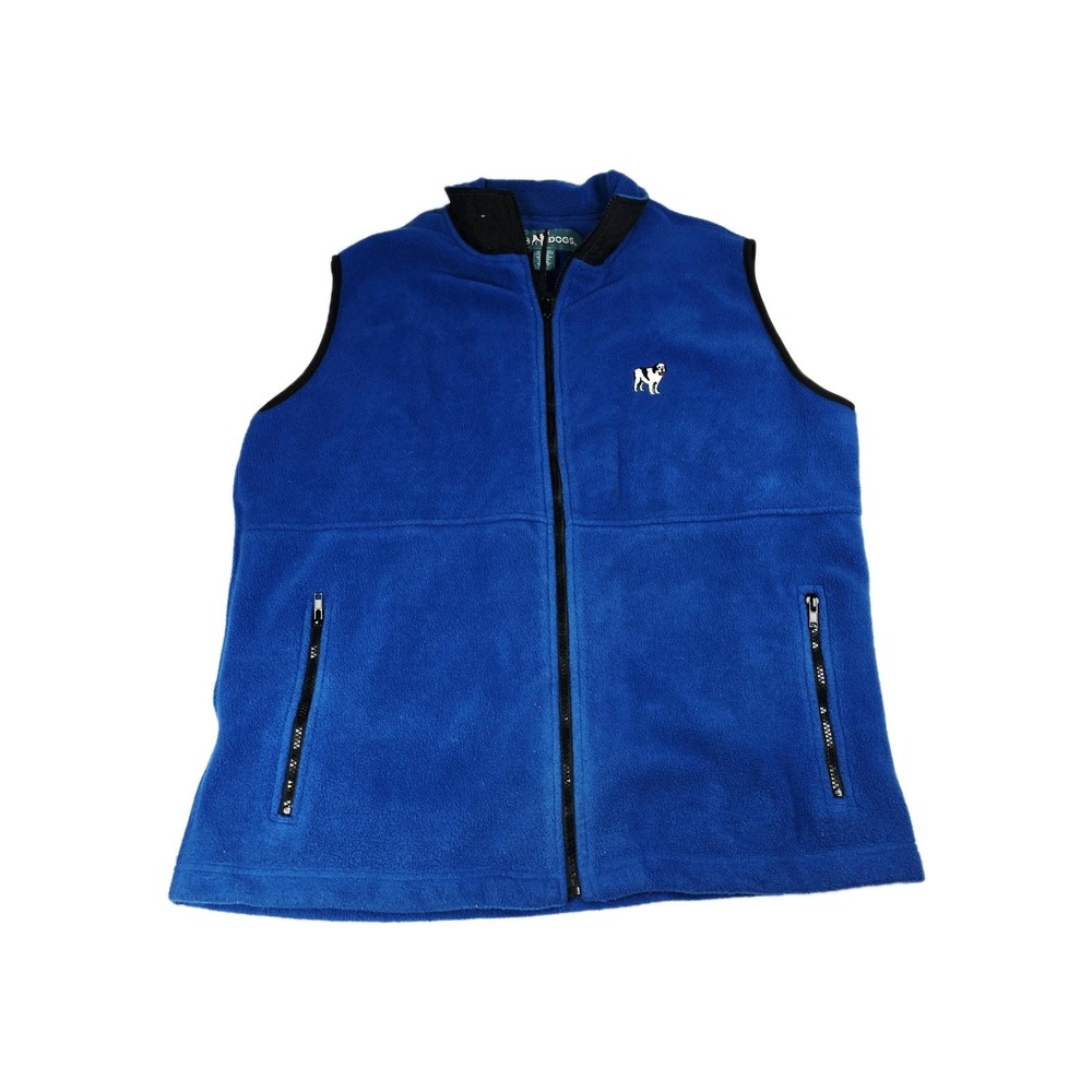 Big Dogs Fleece Vest Mens Large Blue Full Zip Sleeveless‎ Outdoor Jacket Pockets